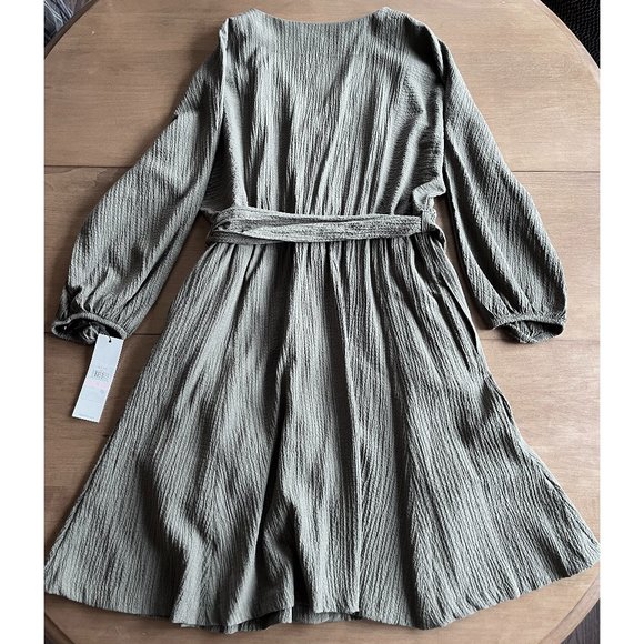 NWT: Calvin Klein Crinkle Belted Shirt Dress - Picture 4 of 10